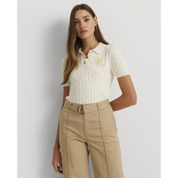 Cable-Knit Cotton Polo Sweater