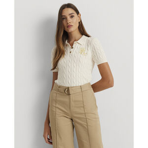 Cable-Knit Cotton Polo Sweater