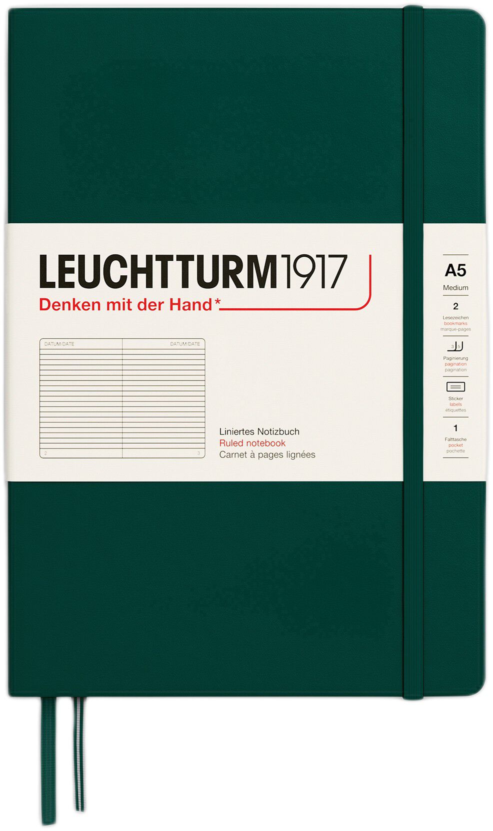 LT1917 Notesbog A5 Linjeret HC - Forest Green 367256