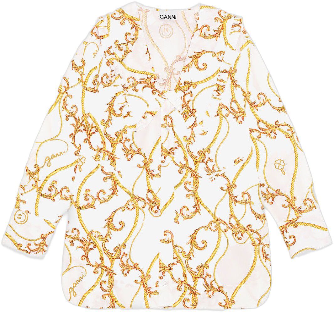 F6734 Printet bluse med V-hals