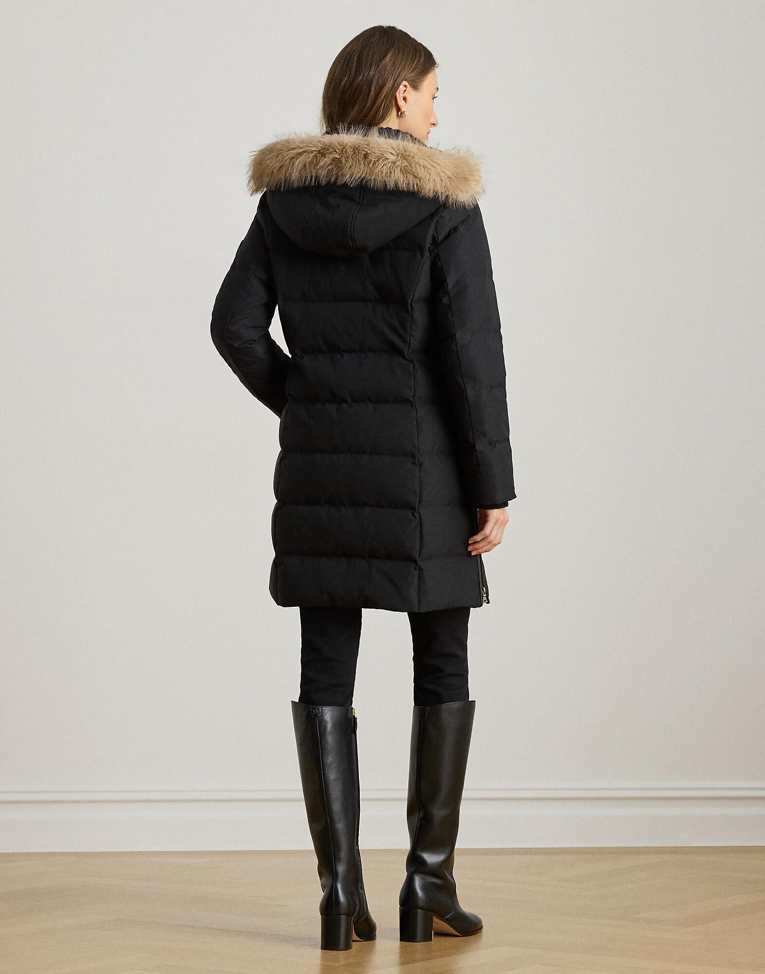 Faux-Fur-Trim Hooded Down Coat