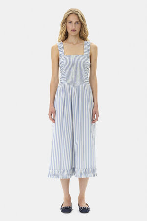 Stripe Cotton Midi Strap Smock Dres