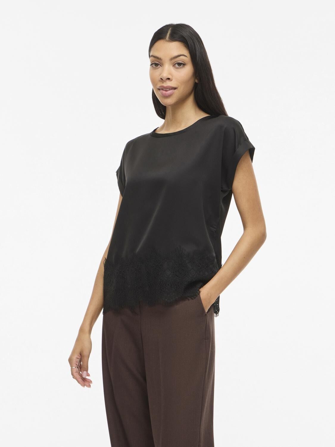VIELLETTE S/S FULL SATIN LACE TOP -