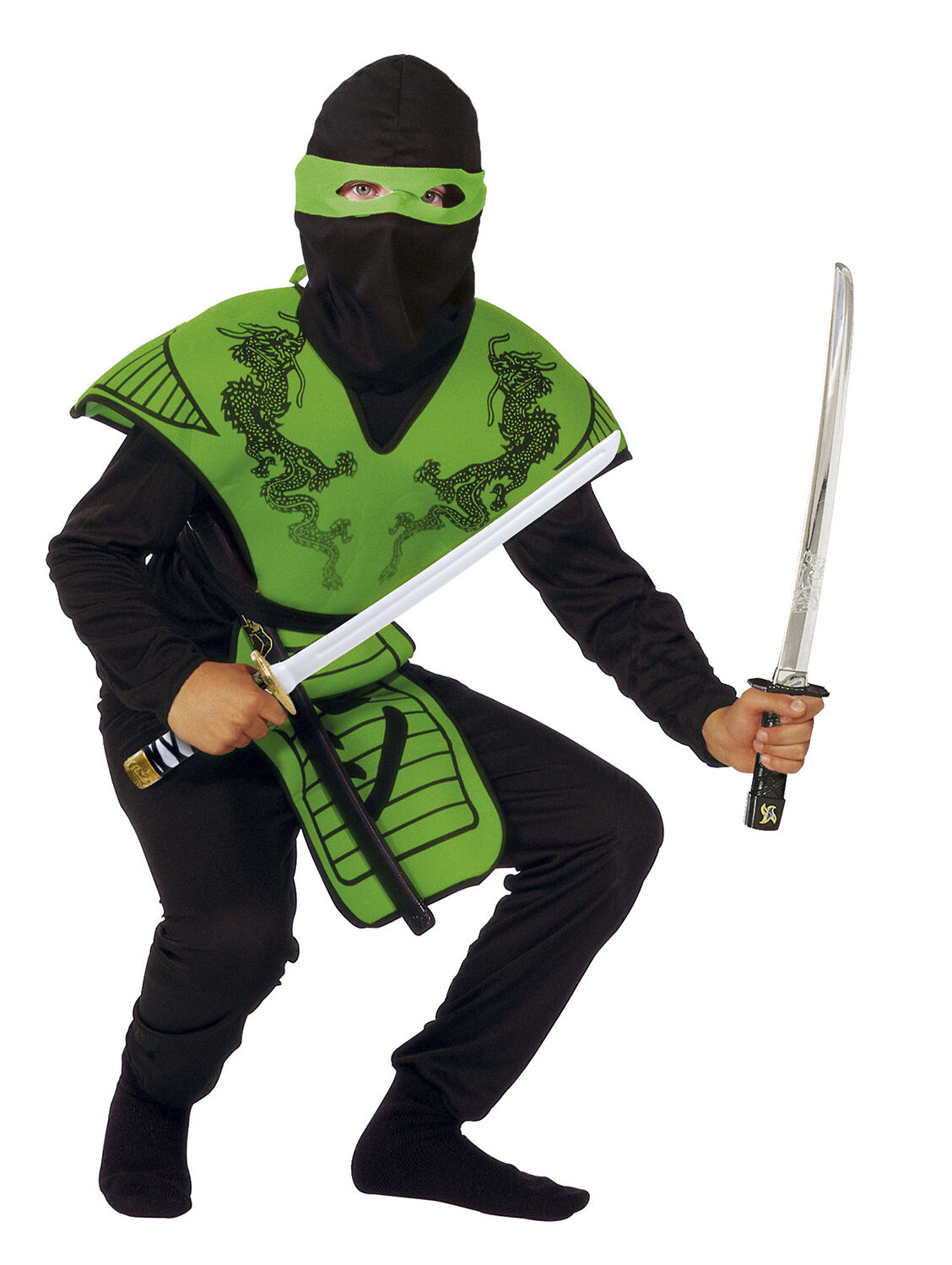 Green Ninja Stofbrynje. bluse, bukser, h&aelig;tte og maske str. 120