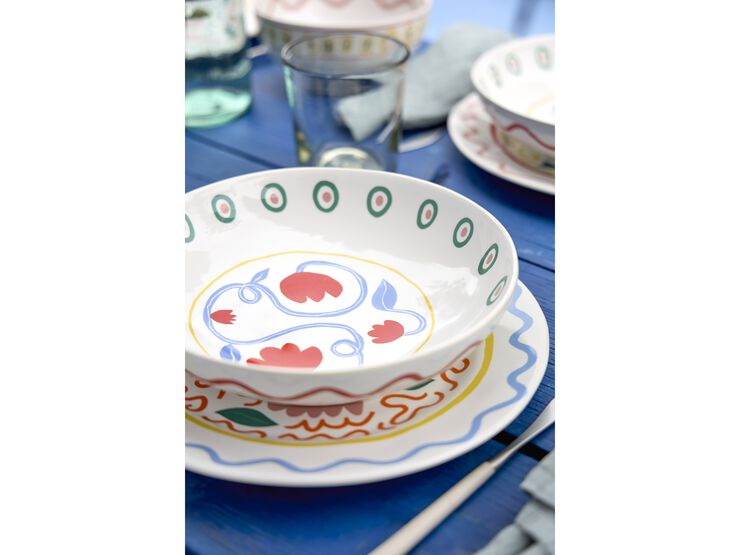 Salat-/pastatallerken dyb Bliss 25 cm Rød/Hvid/Blå Keramik