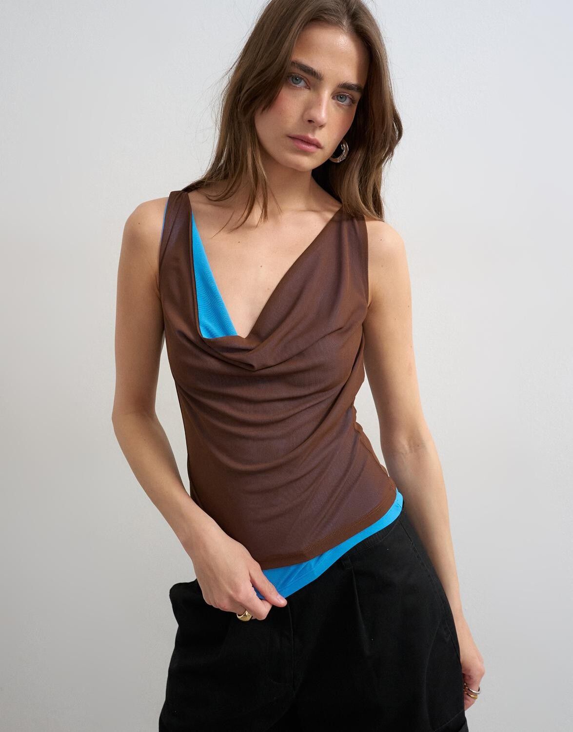 TSCECILIA MESH COWL NECK TOP JRS