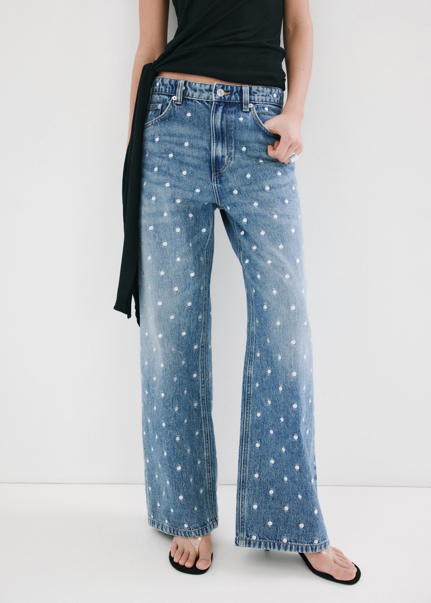 Polka dot straight-leg jeans