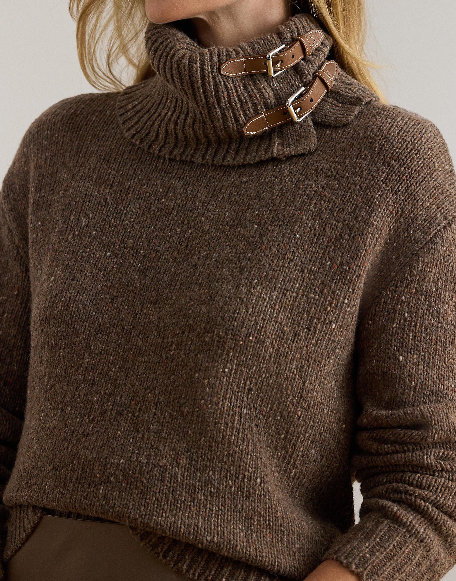 Buckle-Trim M&eacute;lange Turtleneck Sweater