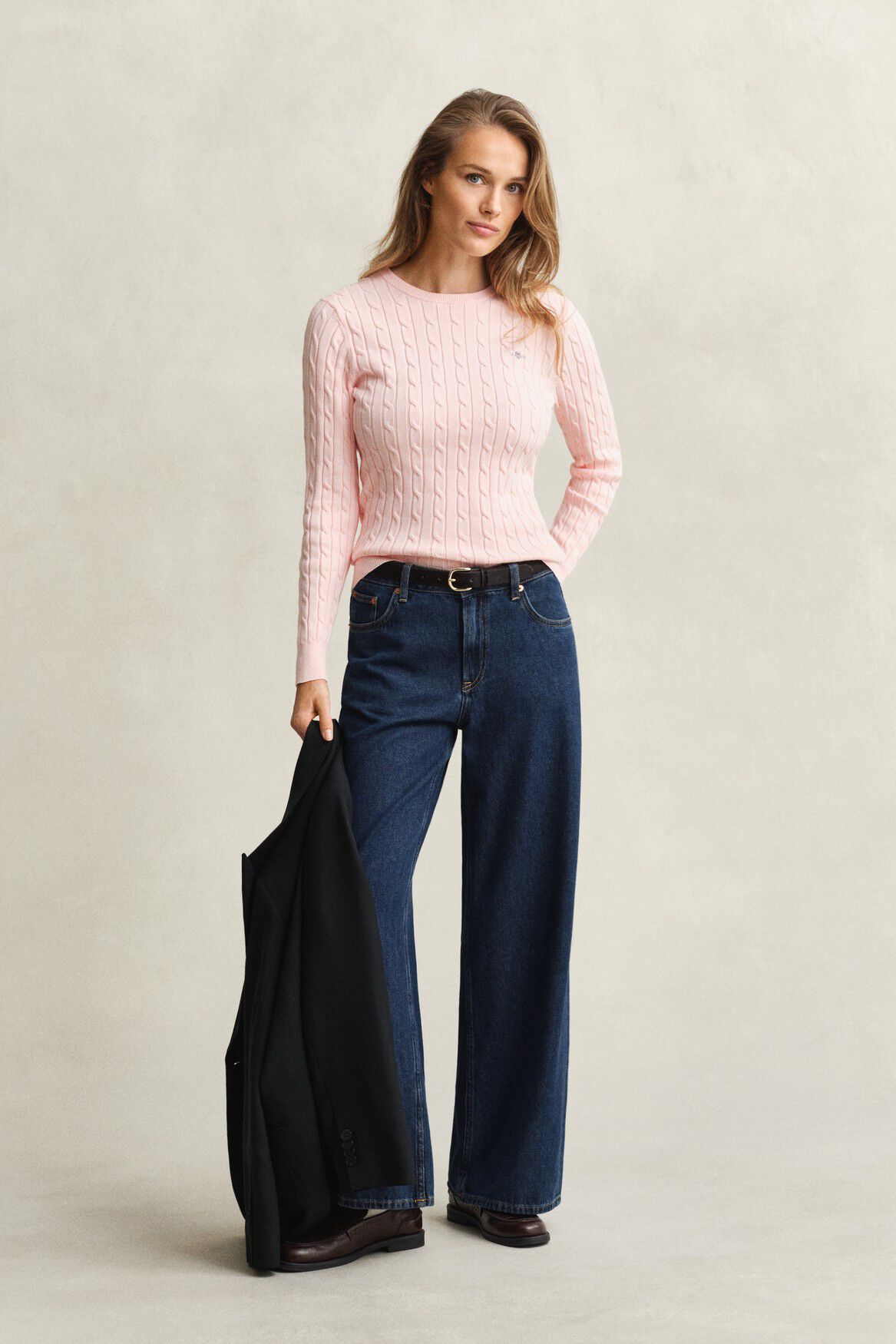 STRETCH COTTON CABLE C-NECK