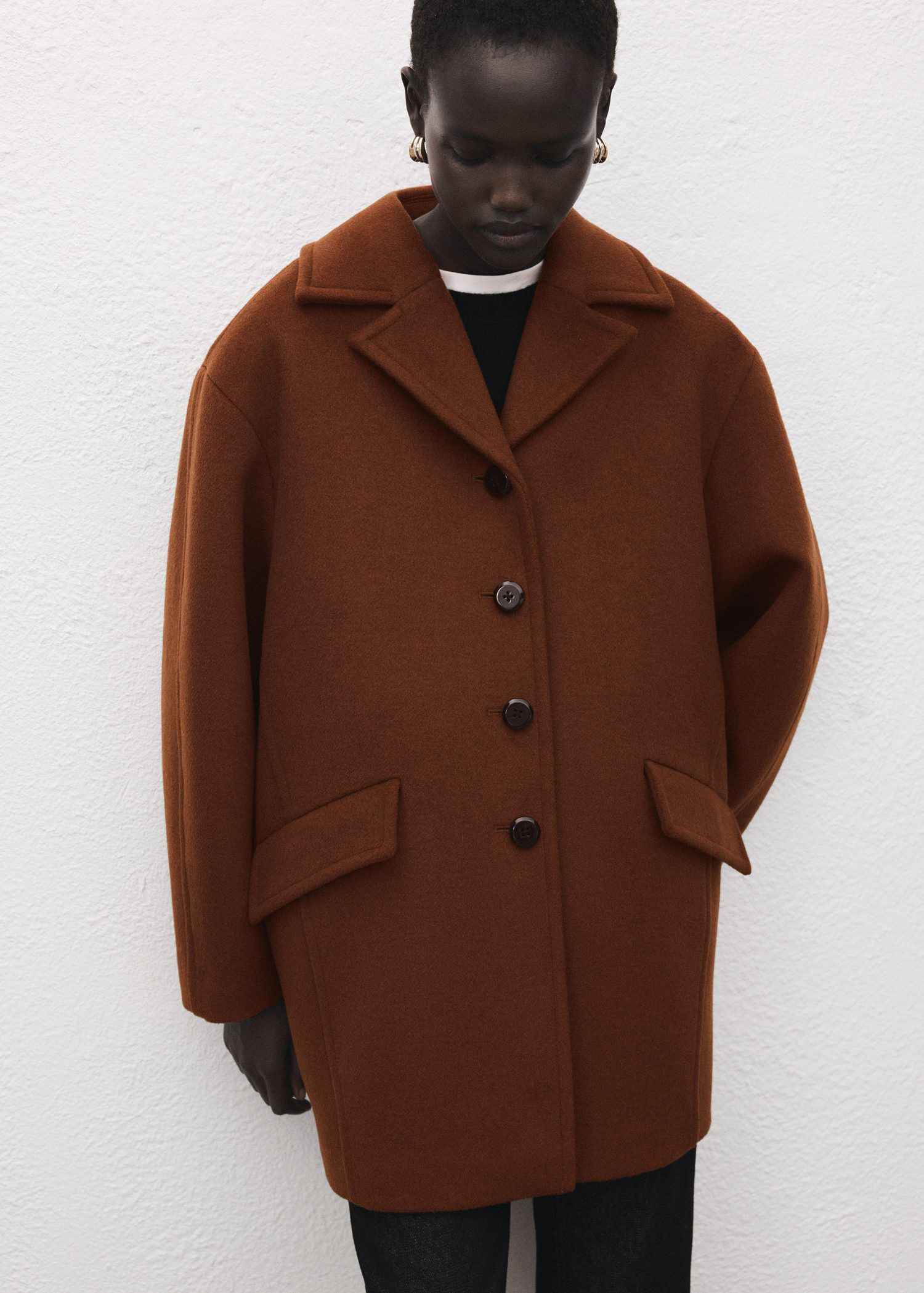 Wool-blend midi-coat with buttons