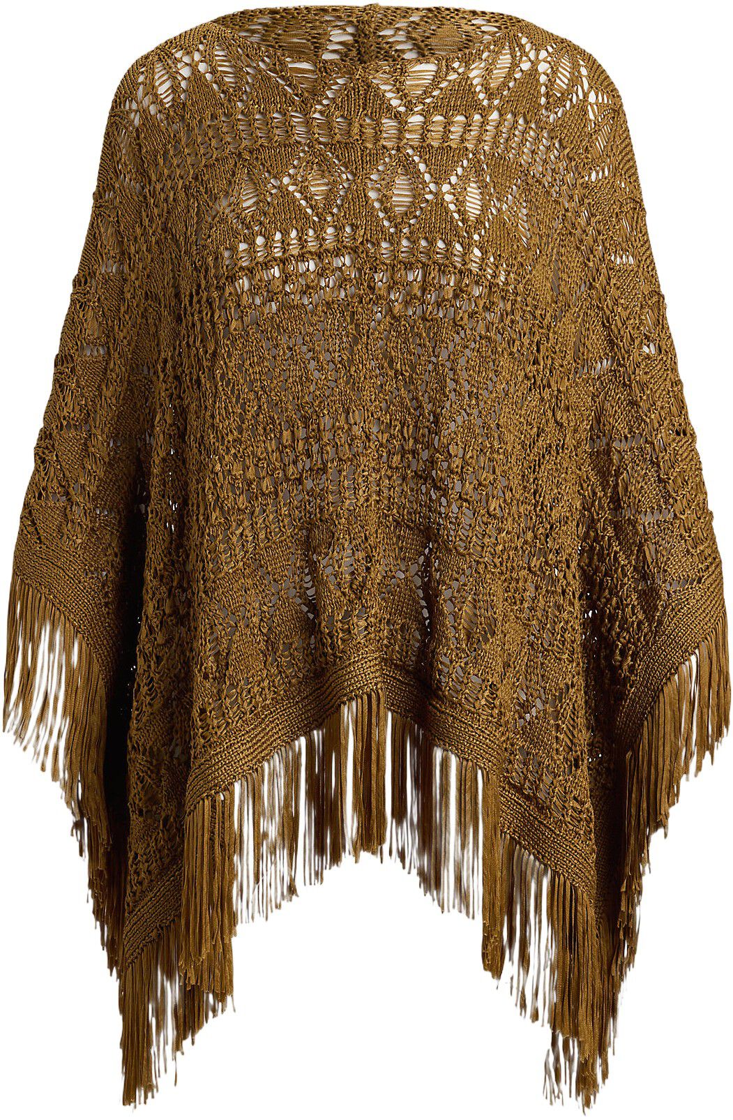 Fringe-Trim Pointelle Sweater Poncho
