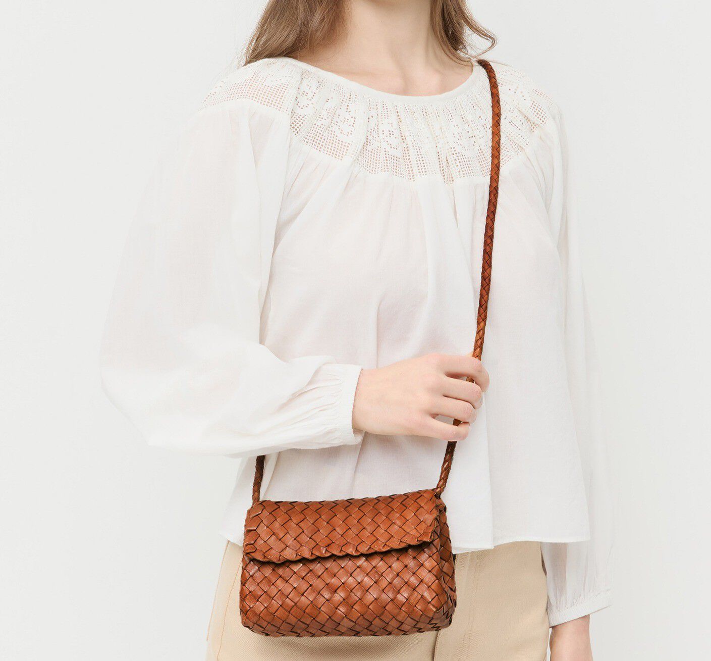 VINNIE WOVEN LEATHER CROSSBODY