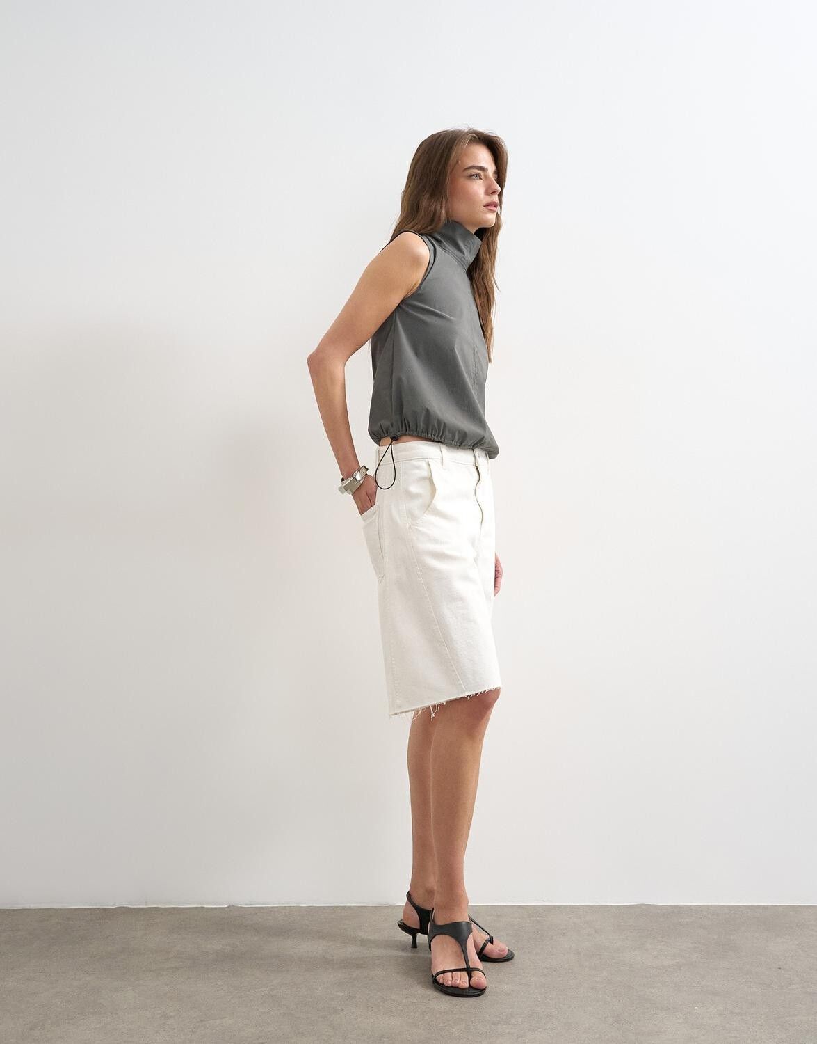 TSJOA DENIM BARREL JORT WH
