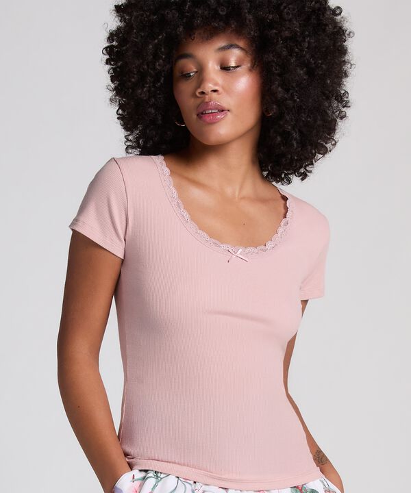 PJ SS RIB LACE CONTRAST