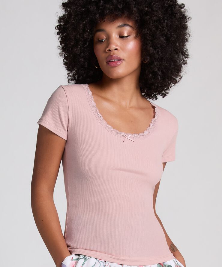 PJ SS RIB LACE CONTRAST