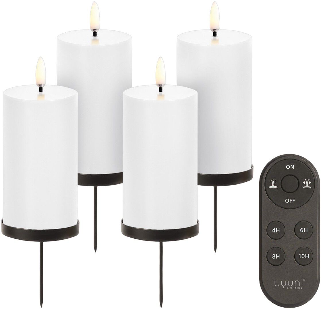 Giftbox w. spike, remote, LED pillar candle, Nordic white, S