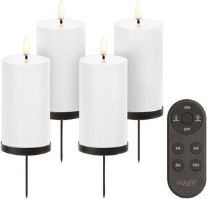 Giftbox w. spike, remote, LED pillar candle, Nordic white, S