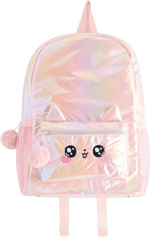 Shiny backpack with large zippered