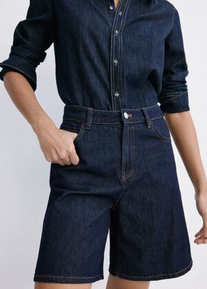 High-waist straight-fit denim short