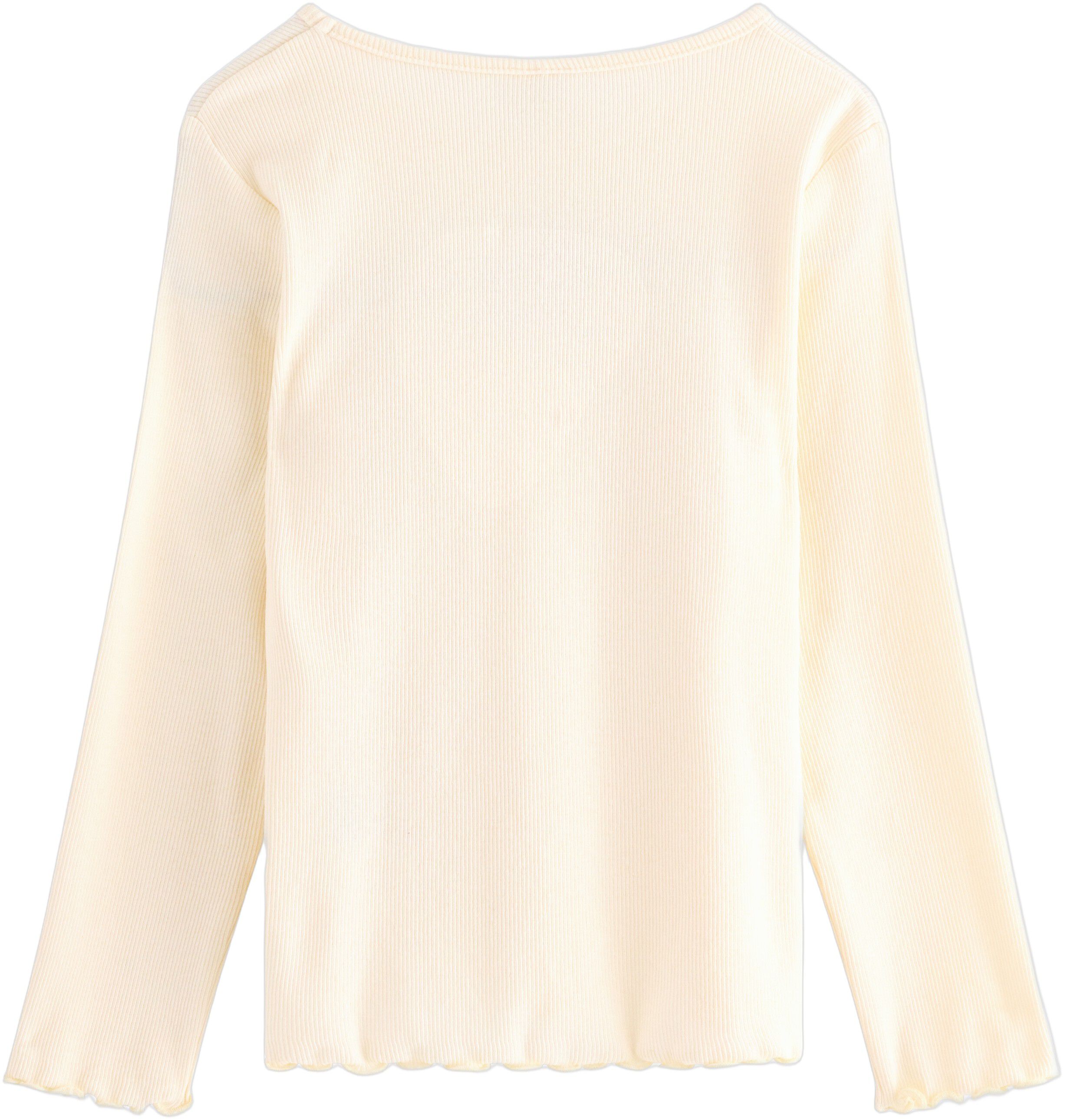 Ribbet top i bl&oslash;d, elastisk bomuld