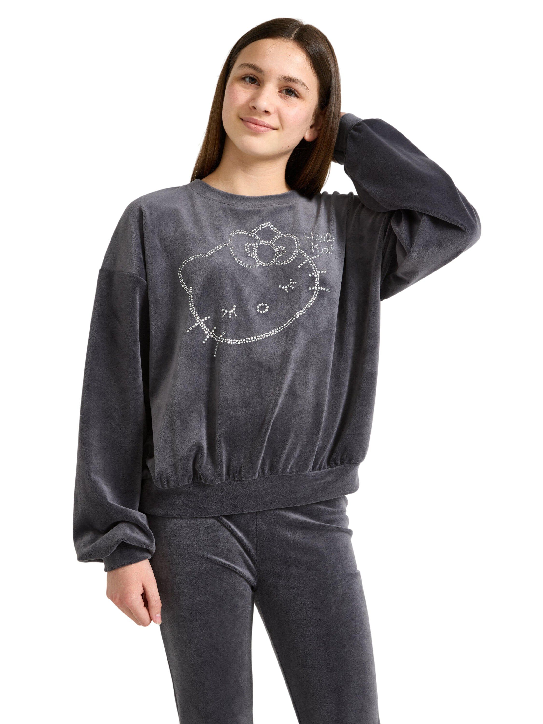 Velour sweatshirt with a round neck