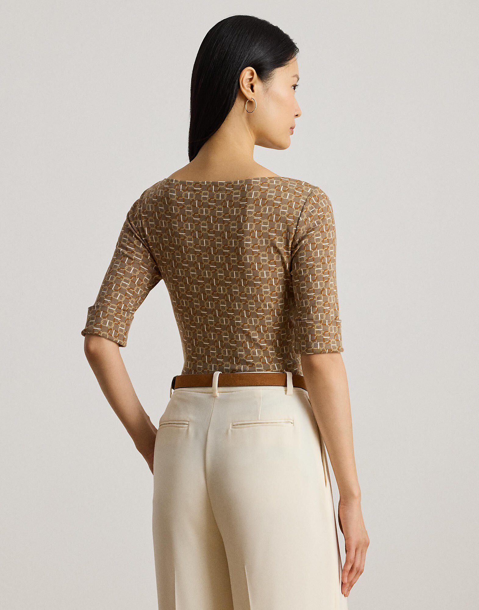 Geo-Print Stretch Cotton Boatneck Tee