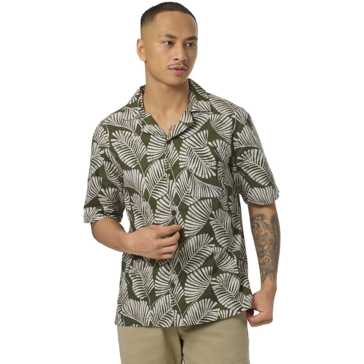 Linen Mix Printed Skjorte