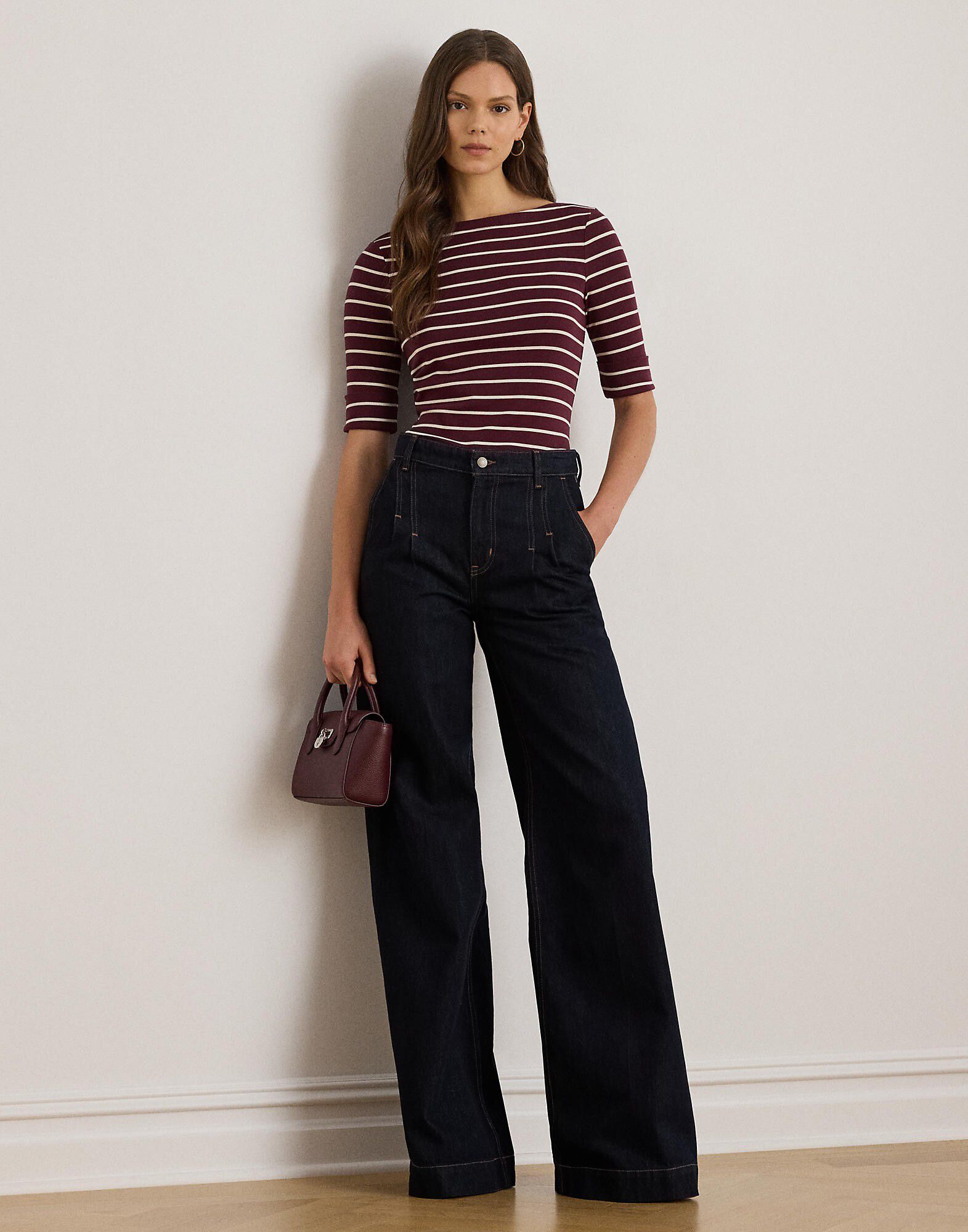 Striped Stretch Cotton Boatneck Tee