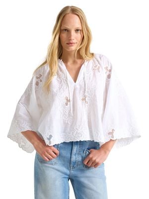 Embroidered blouse in woven cotton