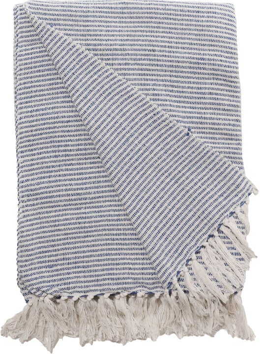 Plaid, Vævet-Royal Blå/Natur, 130x180 cm