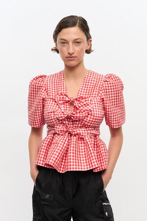 Crinkled Taffeta Check Tie Strap Bl