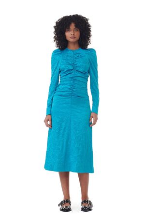 Crinkled Satin O-Neck Midi Dress
