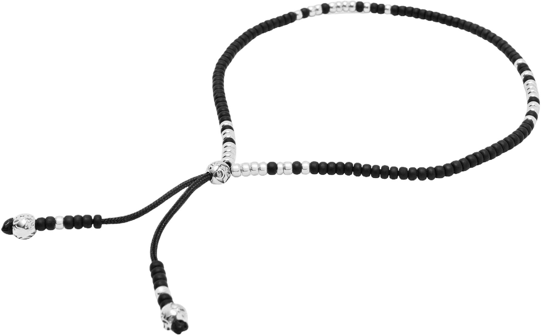 Black Beaded String Bracelet in Silver