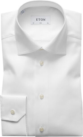 White Textured Twill Shirt - Slim Fit