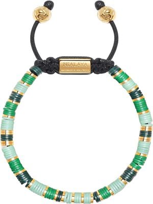 Men's Beaded Bracelet with Light Green and Gold Disc Beads