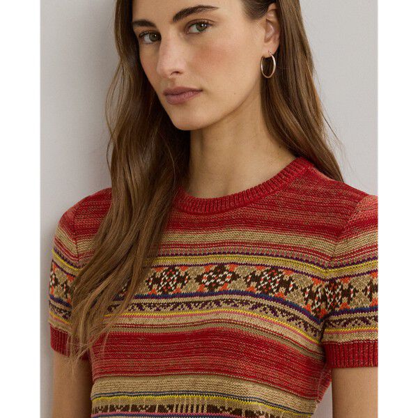 Geo-Striped Short-Sleeve Sweater