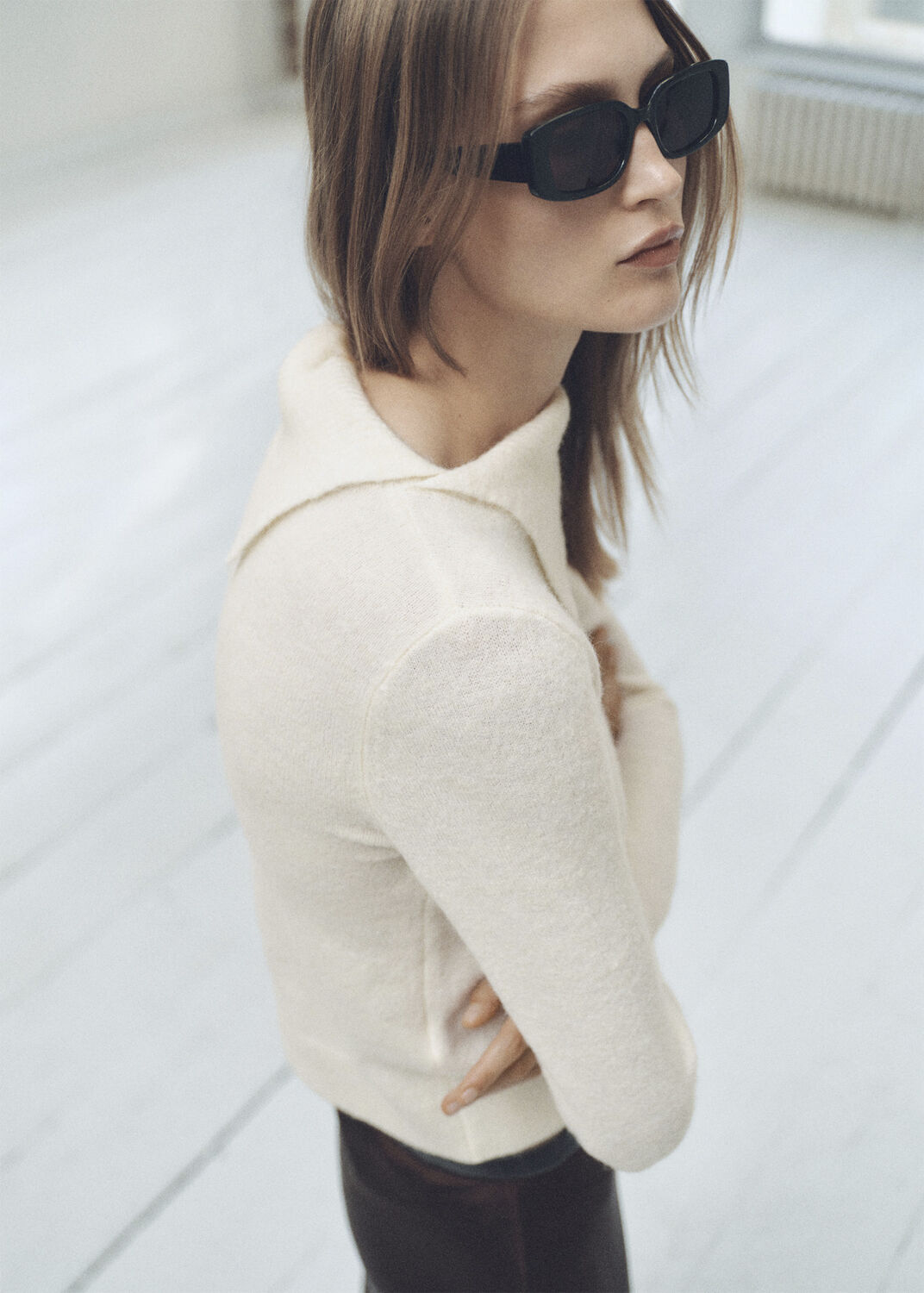 Sweater with wraparound lapel neck