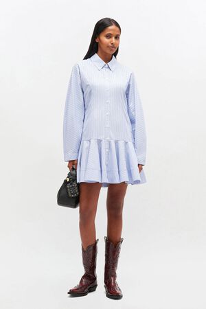 Stripe Cotton Buttoned Mini Dress