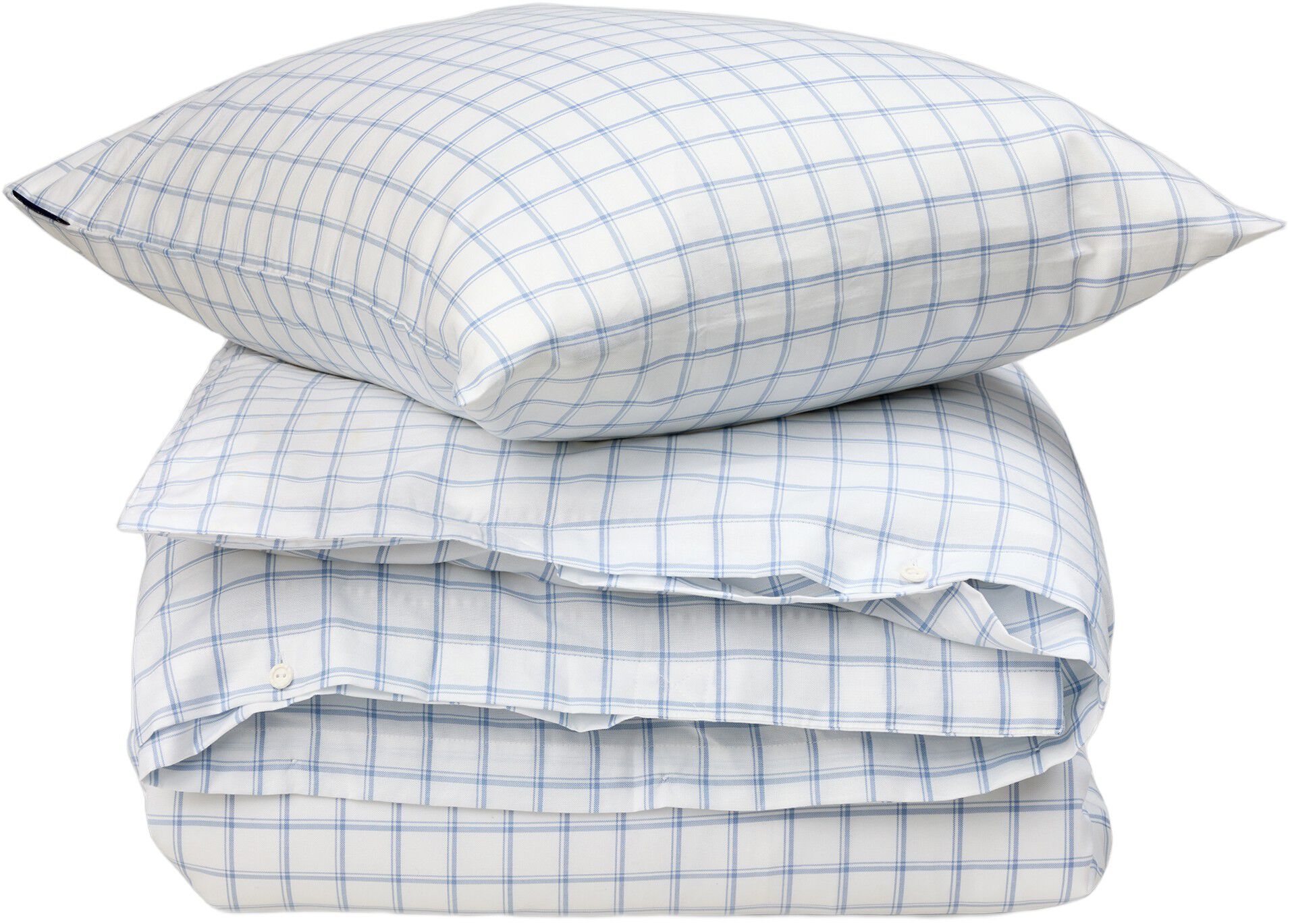 White/Blue Check Lyocell/Cotton Oxford Bed Set