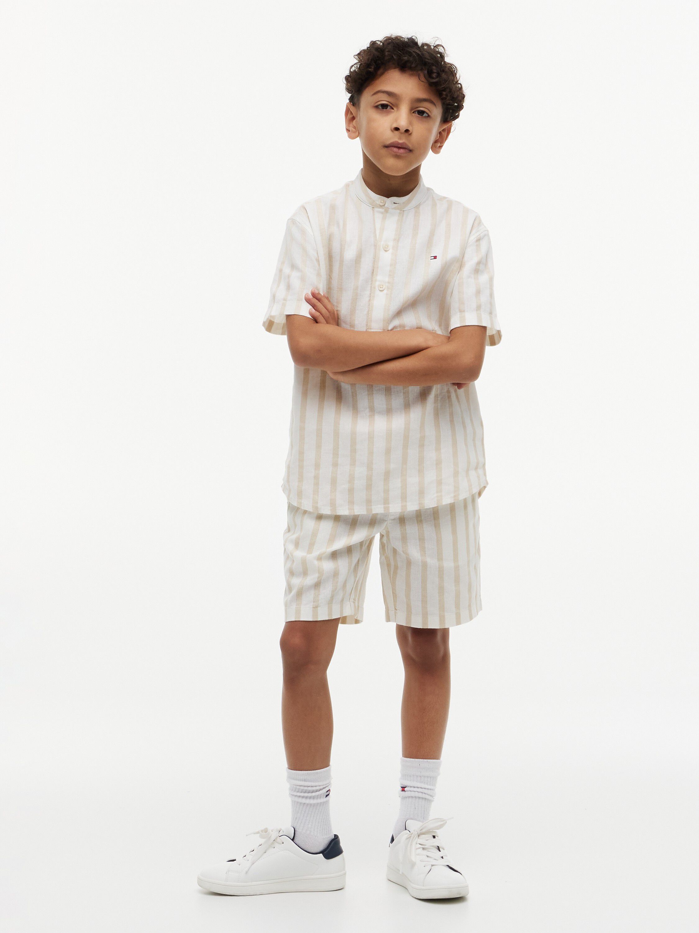 Linen Blend Stripe Relaxed Shorts