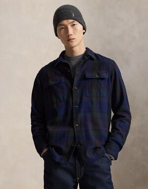 Classic Fit Plaid Suede-Trim Twill Shirt