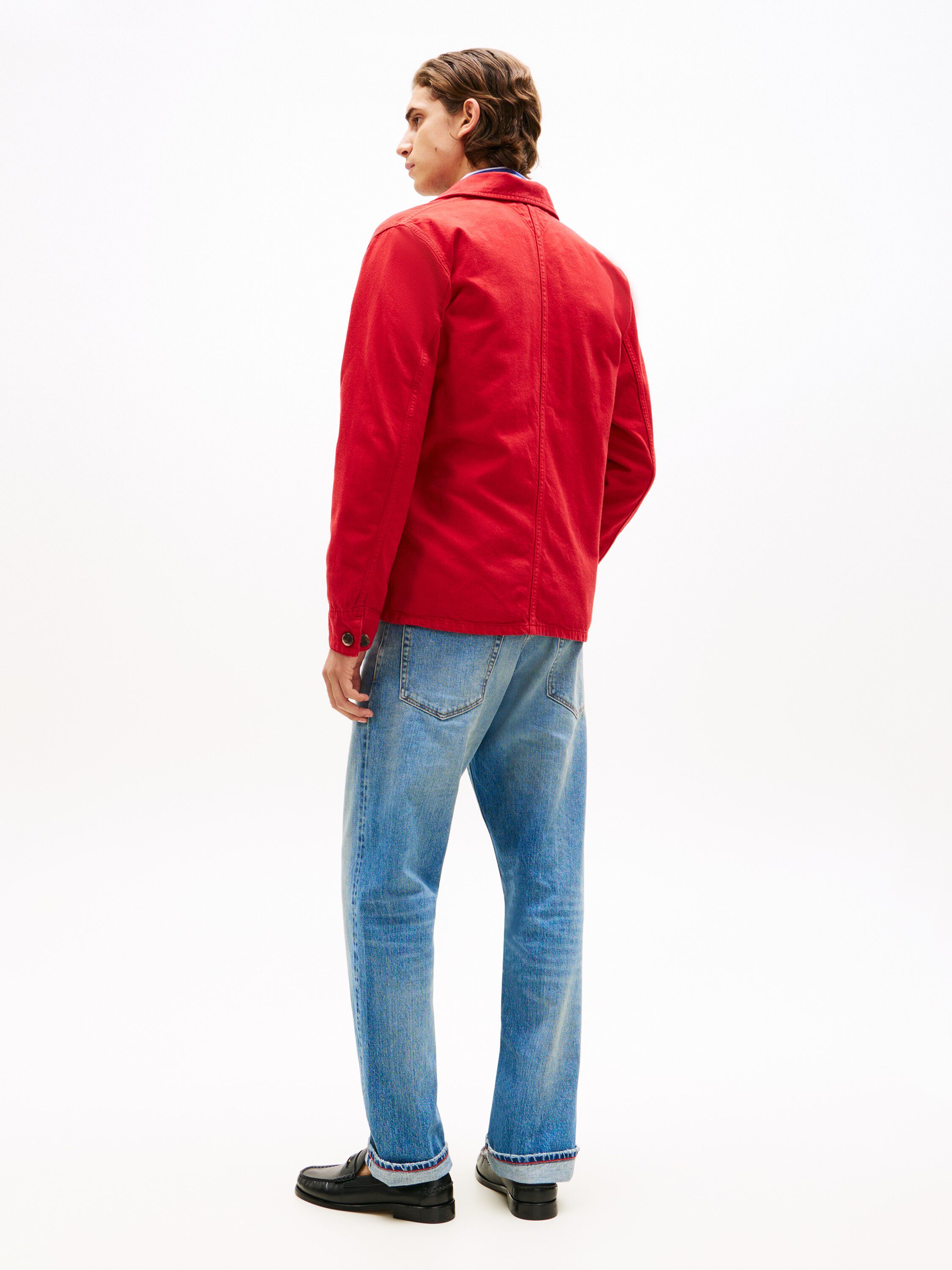 Washed Flag Embroidery Denim Chore Jacket