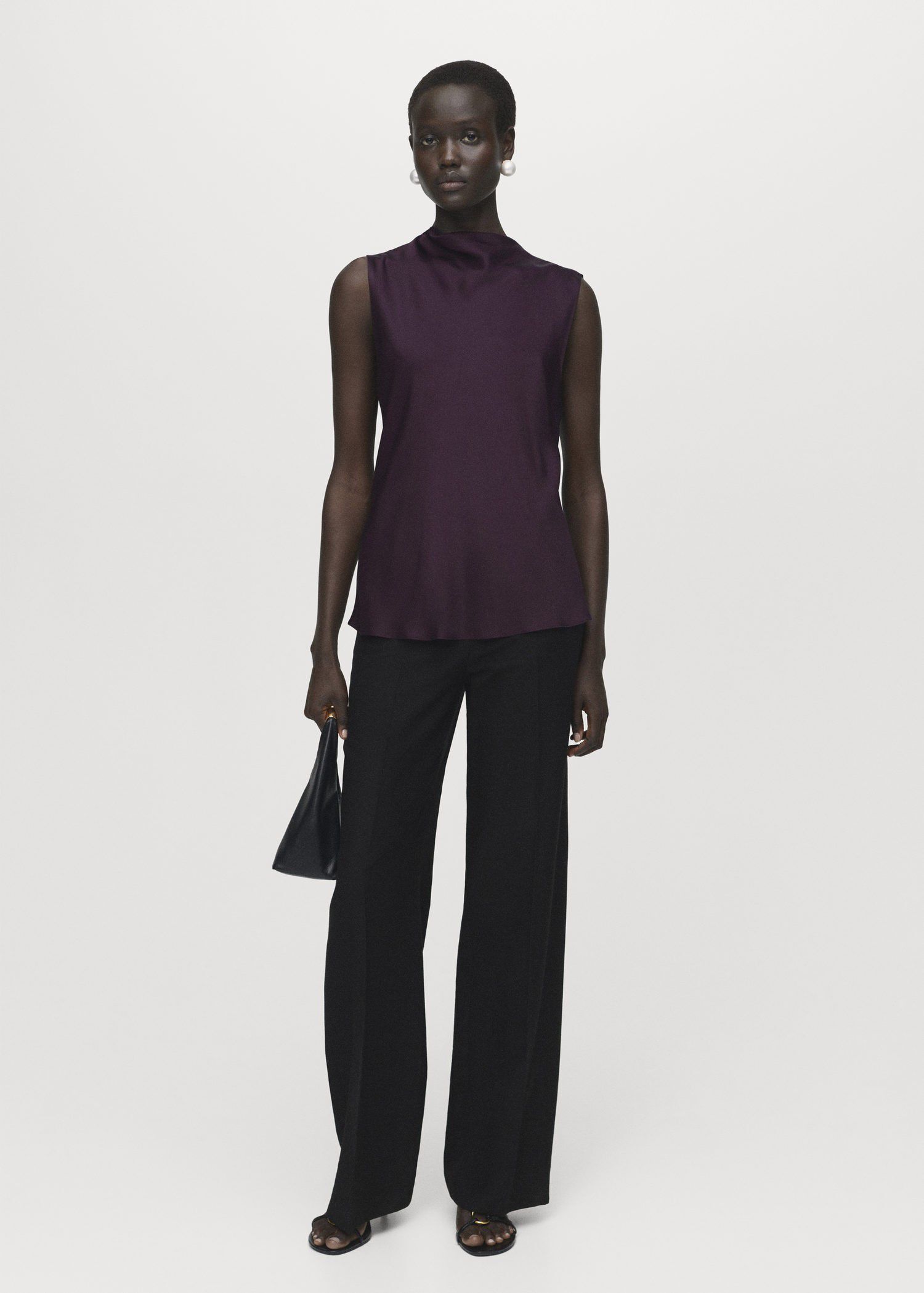 Satin blouse with draped neck