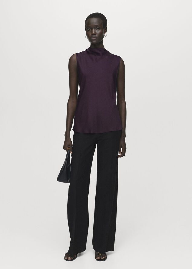 Satin blouse with draped neck