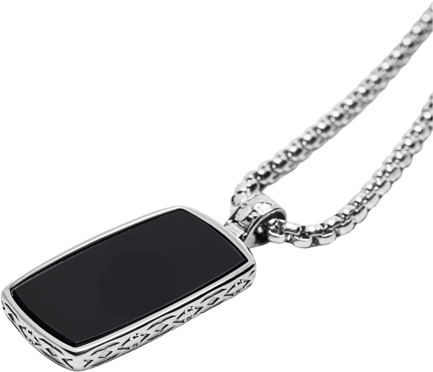 Black Onyx Dog Tag Necklace in Silver