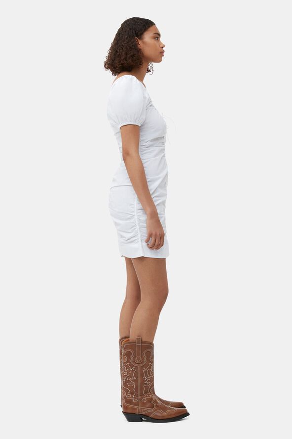 Cotton Poplin Gathered U-neck Mini