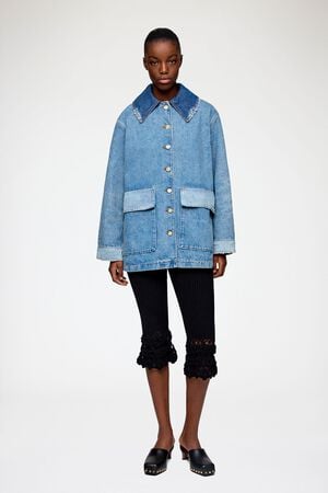 Patchwork Denim Midi Jacket