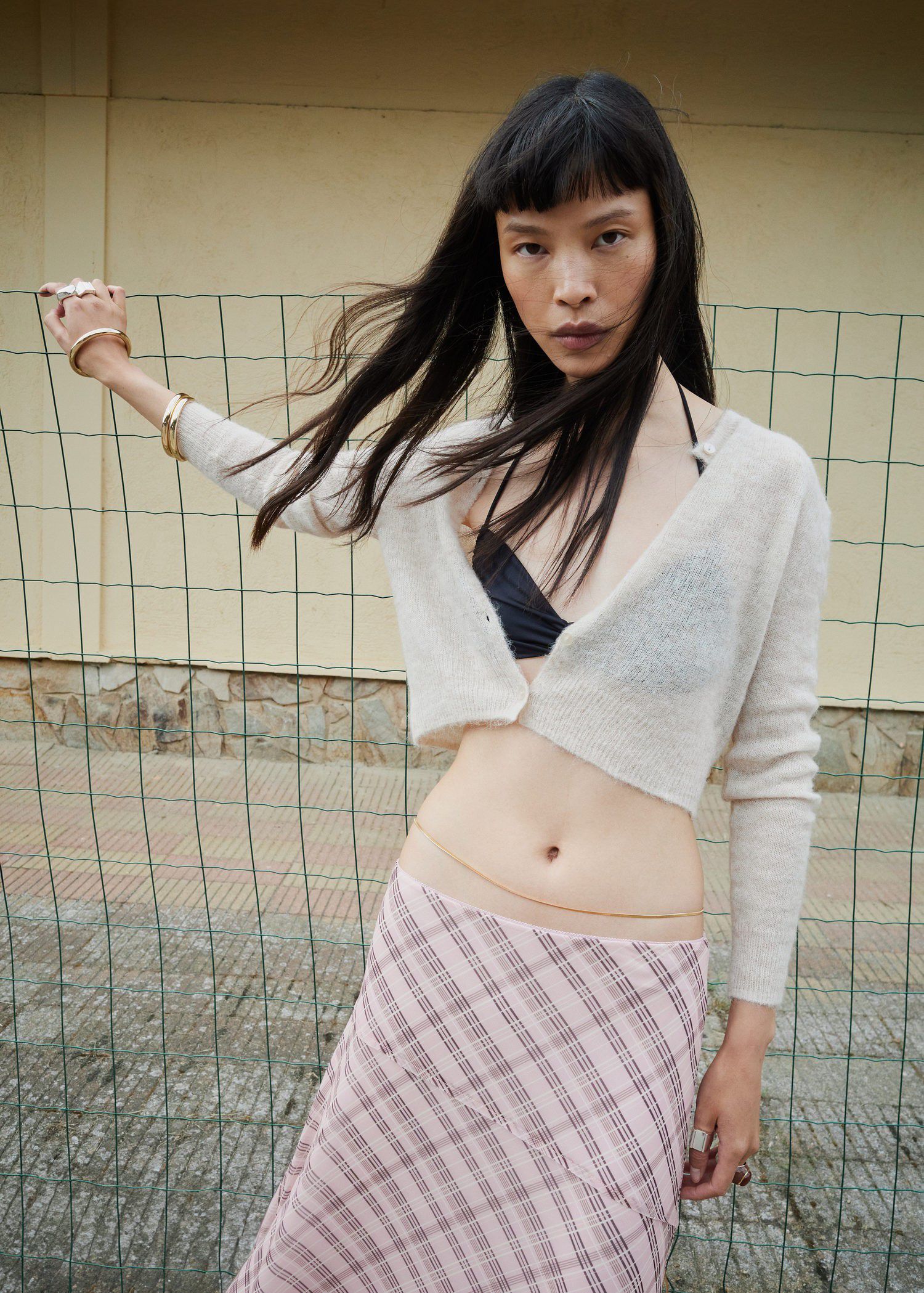 Checked asymmetric skirt