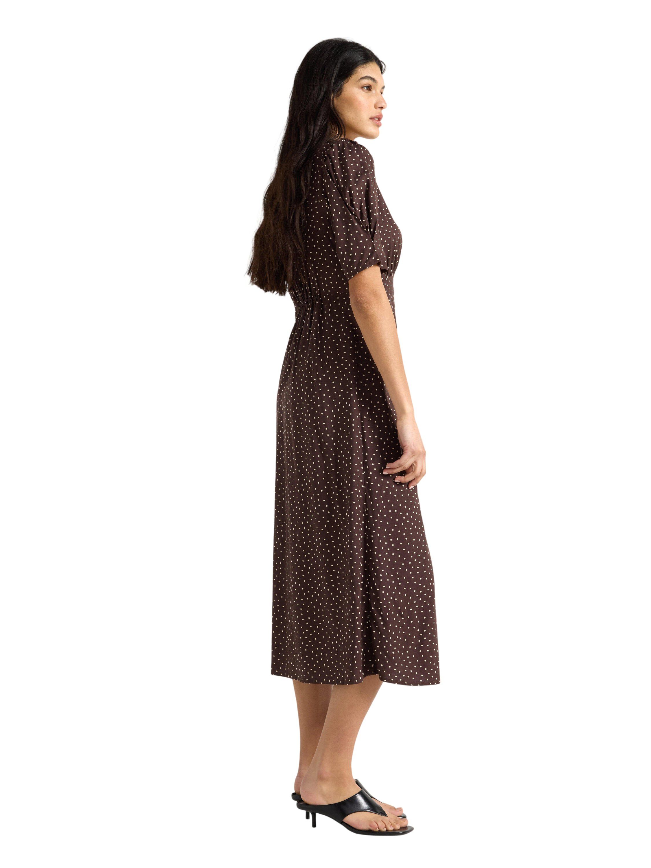 Midi dress with short, puff sleeves