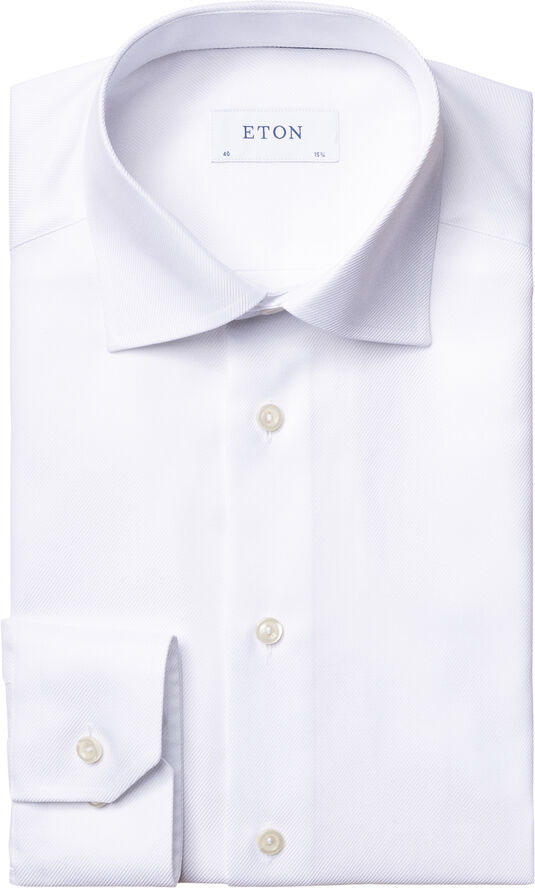 Slim Fit White Textured Twill Shirt - French Cuff